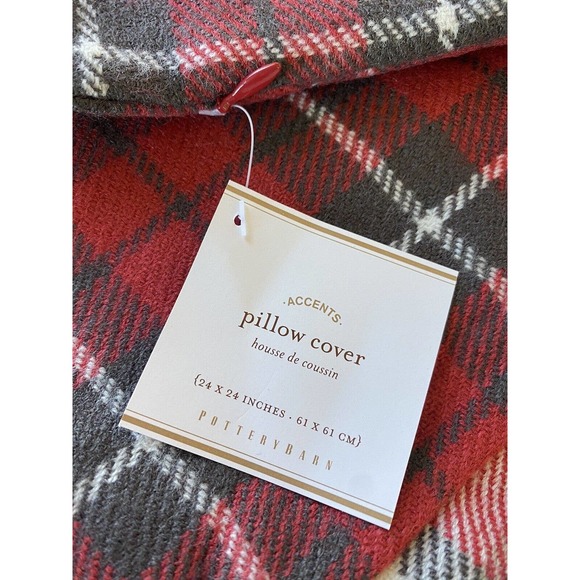 New Pottery Barn Flannel Plaid Reversble Euro Pillow Cover 24” Christmas Holiday - Picture 5 of 6